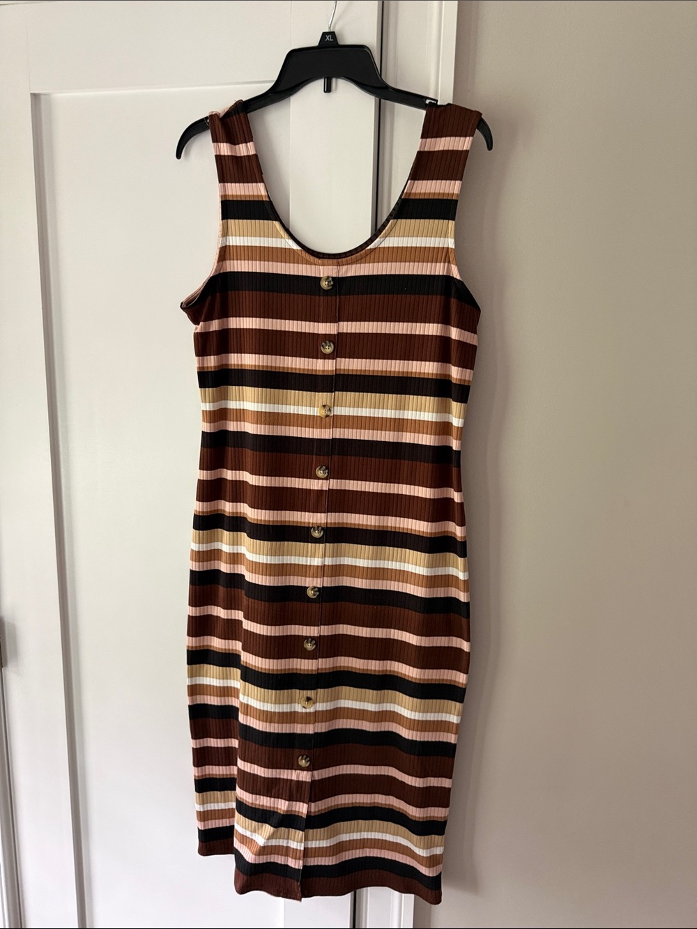 No Boundaries Striped Ribbed Tank Dress in Brown, Cream and Black